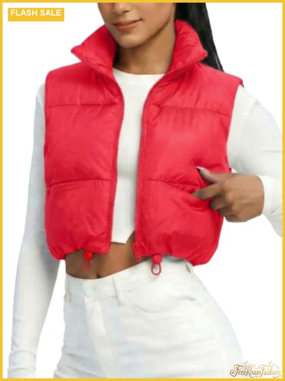 Women's Cropped Puffer Vest Lightweight Zip Pockets Stand Collar